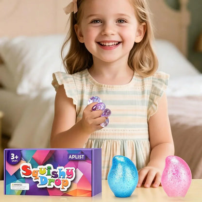 Fidget Toys Squishy Drop: 3 Pack Sensory Squeeze Toy with Glitter, High Density Super Solid Malt Sugar Filled, Stress Anxiety Relief Item for Kids Adults, Quiet Fidget Ice Drop
