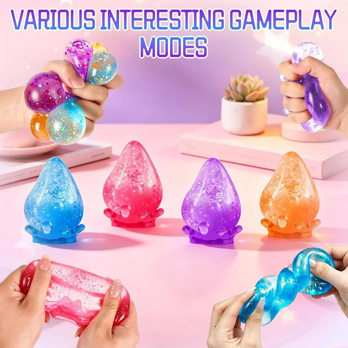 Dream Squishy Drop Stress Ball,Water Drop Fidget Stress Ball,Malt Sugar Balls Sensory for Relief Anxiety,, Or Rewards (Pink)