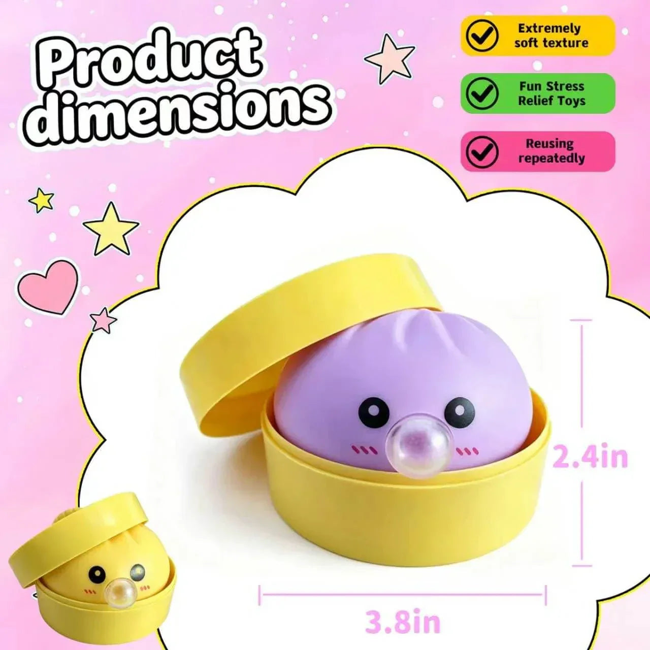 2Pack Dumpling Squishies Set with Steamer, New Bubble-Blowing Squishies, Stretchy Fidget Sensory Squeeze Toy for Adults & Teens