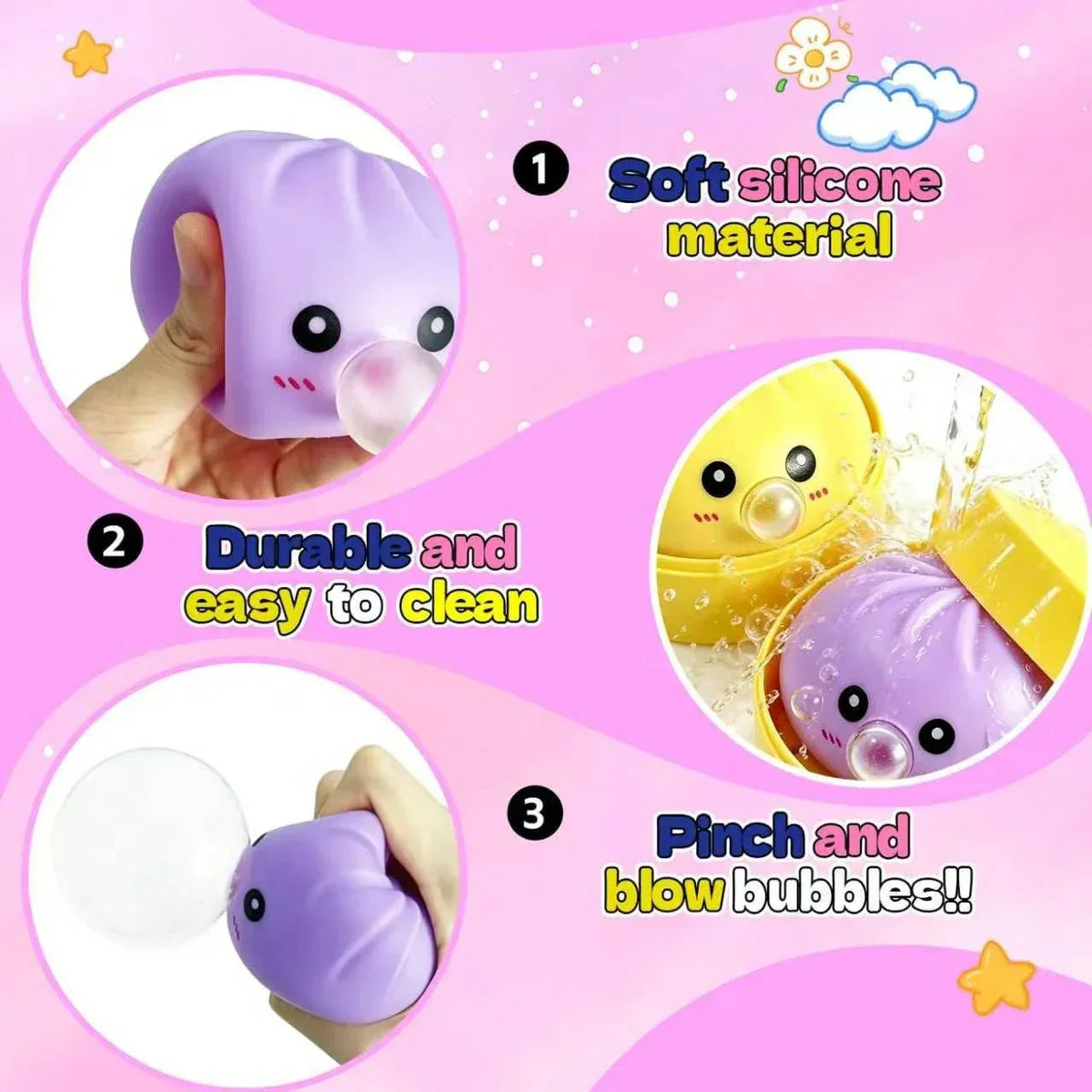 2Pack Dumpling Squishies Set with Steamer, New Bubble-Blowing Squishies, Stretchy Fidget Sensory Squeeze Toy for Adults & Teens