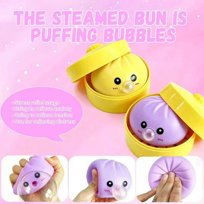 2Pack Dumpling Squishies Set with Steamer, New Bubble-Blowing Squishies, Stretchy Fidget Sensory Squeeze Toy for Adults & Teens