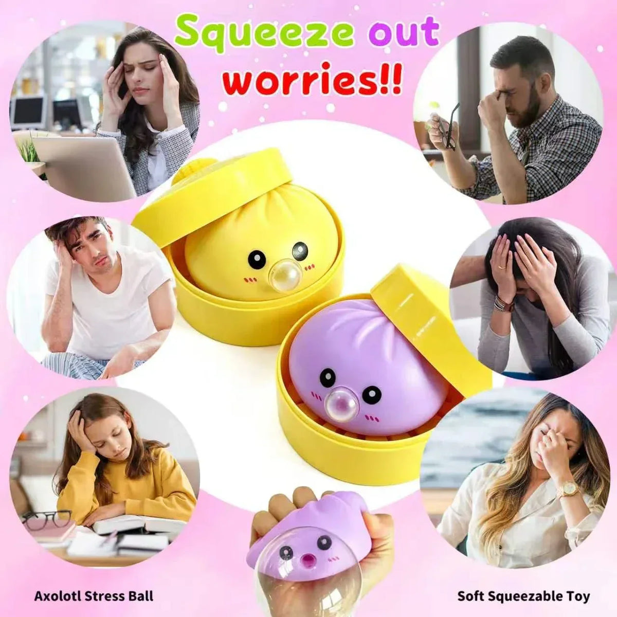 2Pack Dumpling Squishies Set with Steamer, New Bubble-Blowing Squishies, Stretchy Fidget Sensory Squeeze Toy for Adults & Teens