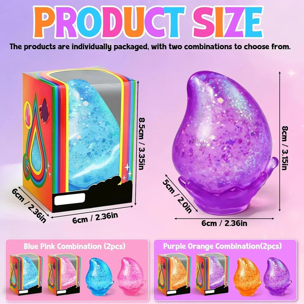 2 Pcs Stress Ball Fidget Toy, Soft Water Drop Stress Relief Gift for Kids Adults, Malt Sugar Squeeze Sensory Balls Stress Toys for Relief Anxiety Birthday Party Favors (Orange & Purple)
