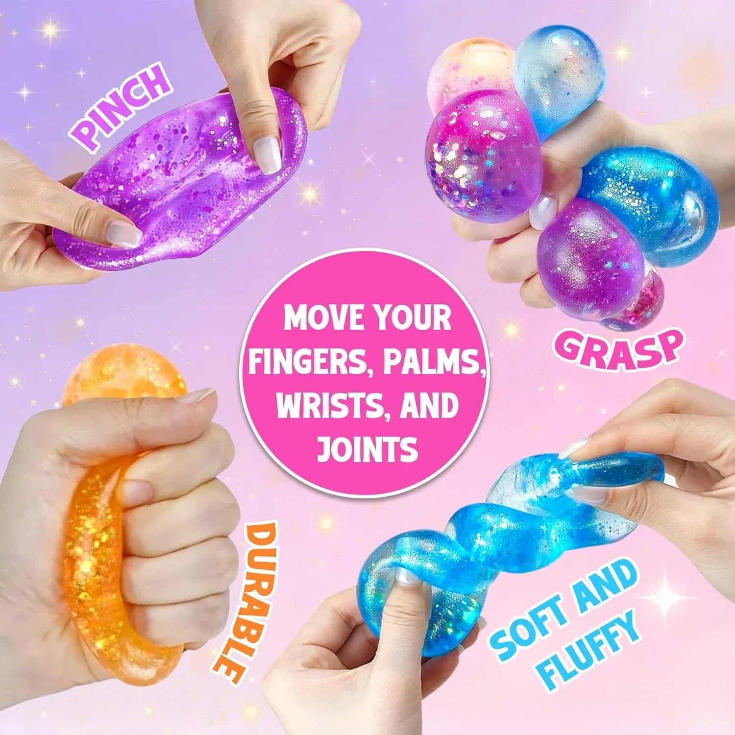 2 Pcs Stress Ball Fidget Toy, Soft Water Drop Stress Relief Gift for Kids Adults, Malt Sugar Squeeze Sensory Balls Stress Toys for Relief Anxiety Birthday Party Favors (Orange & Purple)