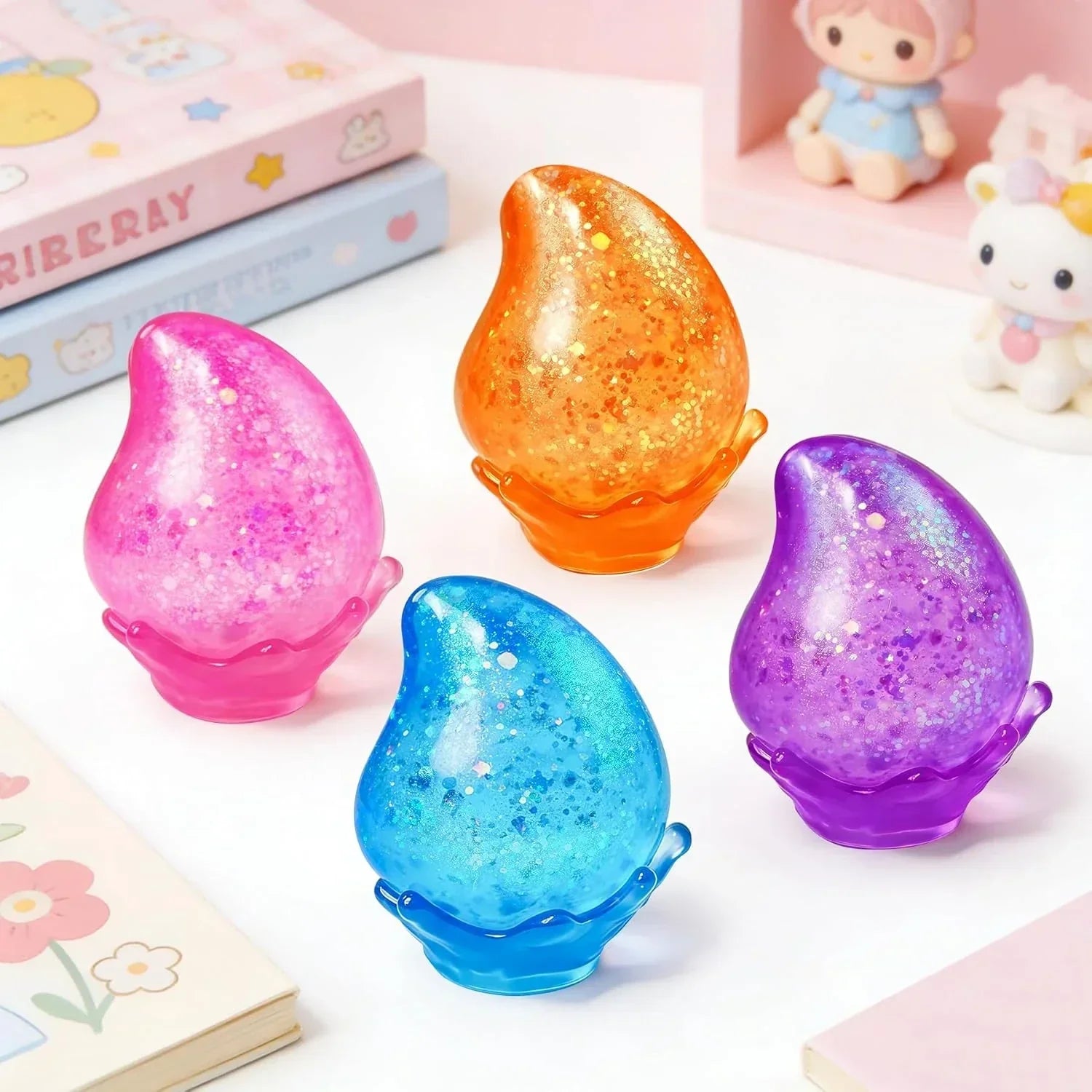 2 Pcs Stress Ball Fidget Toy, Soft Water Drop Stress Relief Gift for Kids Adults, Malt Sugar Squeeze Sensory Balls Stress Toys for Relief Anxiety Birthday Party Favors (Orange & Purple)