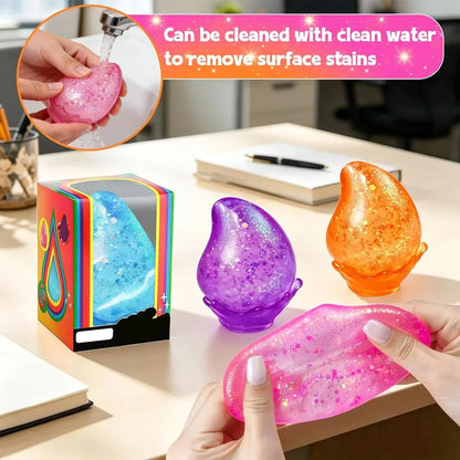 2 Pcs Stress Ball Fidget Toy, Soft Water Drop Stress Relief Gift for Kids Adults, Malt Sugar Squeeze Sensory Balls Stress Toys for Relief Anxiety Birthday Party Favors (Orange & Purple)