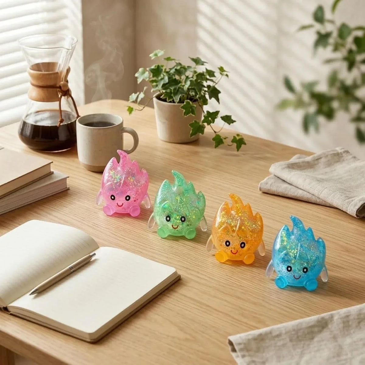 TREBIN Squid Water Drop Squishy Stress Ball, Slow Rising Malt Sugar Fidget Toy, High Resilience Sensory Toy for ADHD Autism, Sparkly Jellyfish Design Droplet Squeeze Toy for Focus (Random Flame Shape)