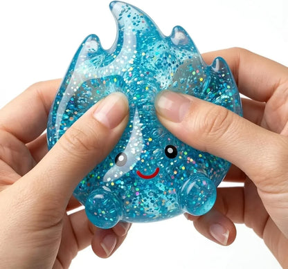 TREBIN Squid Water Drop Squishy Stress Ball, Slow Rising Malt Sugar Fidget Toy, High Resilience Sensory Toy for ADHD Autism, Sparkly Jellyfish Design Droplet Squeeze Toy for Focus (Random Flame Shape)