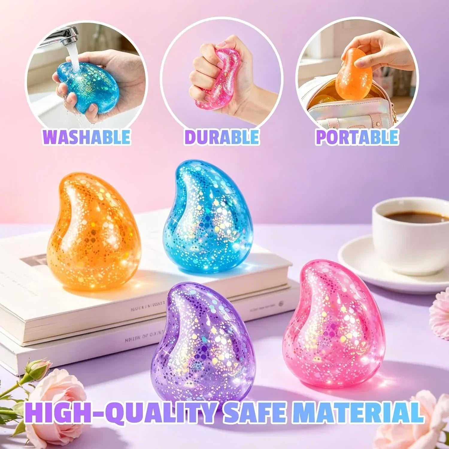 Squishy Stress Balls,Cube Squishies Anxiety Stress Relief Ice Squishy Malt Sugar Balls,Soft Sensory Calming Toys for Kids Teens, Party Favors & Classroom Prizes for Kids - Blue