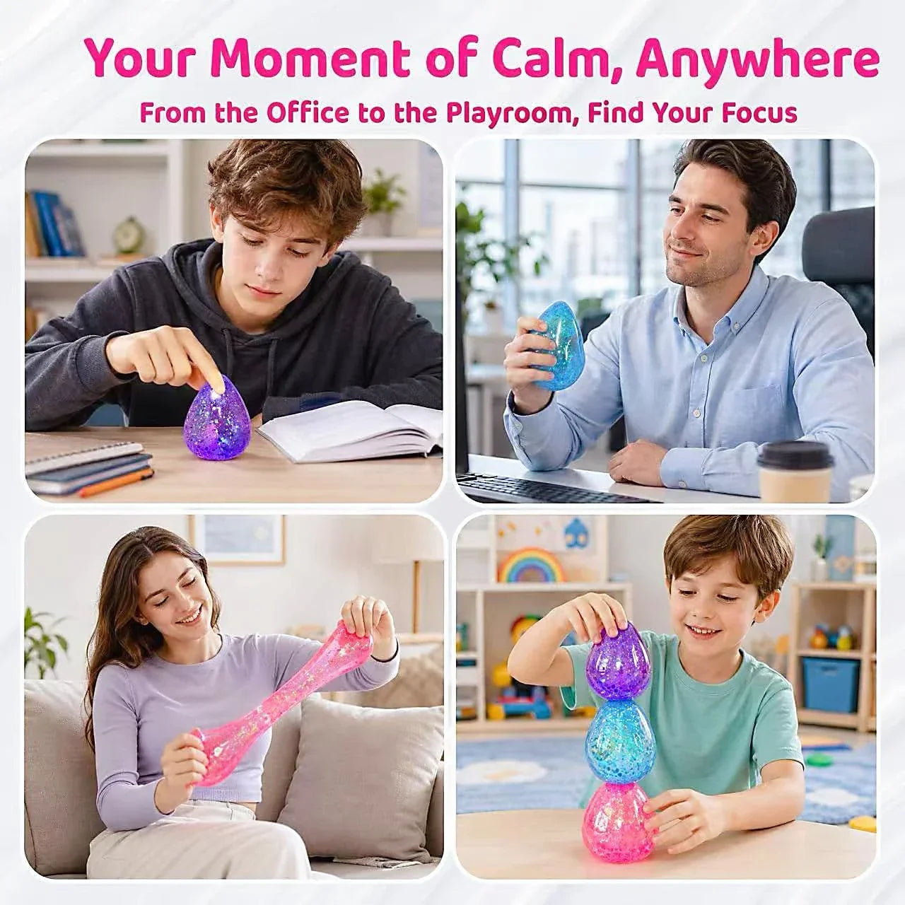 Squishy Drop Stress Balls for Girls & Kids, Glitter Pink Squeeze Stress Sugar Ball, Slow Rising Sugar Squishy Toys, Sensory Fidget Toy for Anxiety Relief, Party Favors and Birthday Gifts