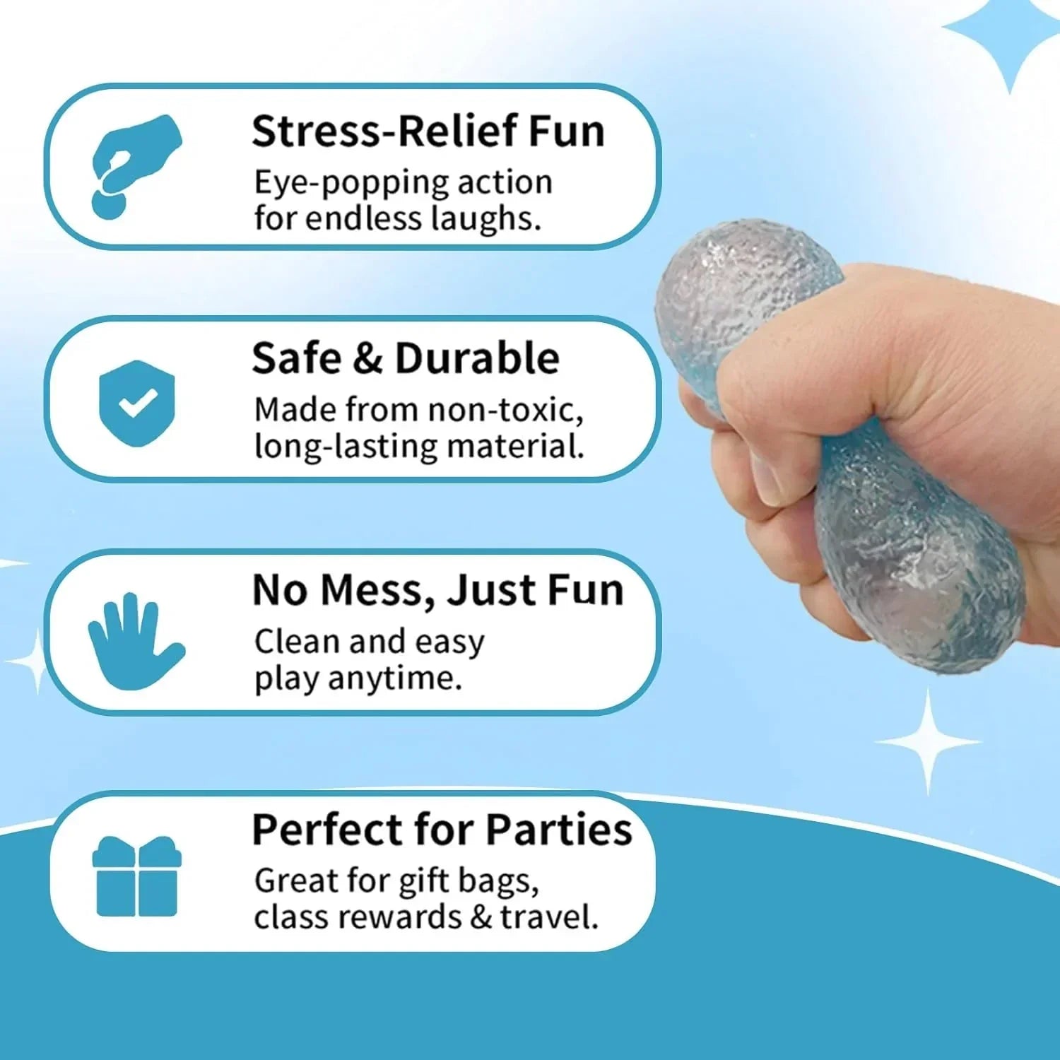 Soft Silicone Squishy Ball – Slow Rising Gumdrop Squeeze Toy for Kids Ages 3+ & Adults, Sensory Desk Toy for Home, Office & Everyday Play (Blue)