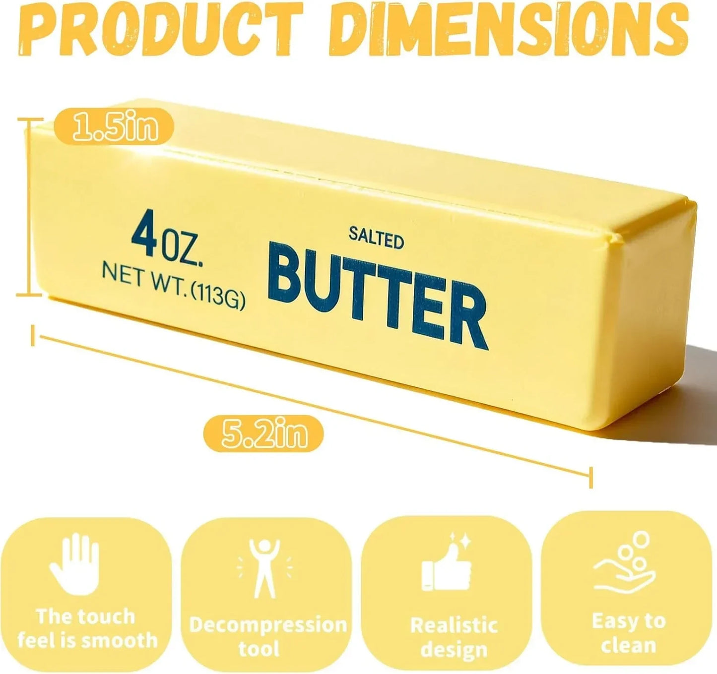 Slow Rising Squishy Butter Squeeze Toys Pack Sensory Stress Relief Squishies Soft & Stretchy Fidget Toys for Anxiety Relief Party Favors Squishy Butter (1pc)