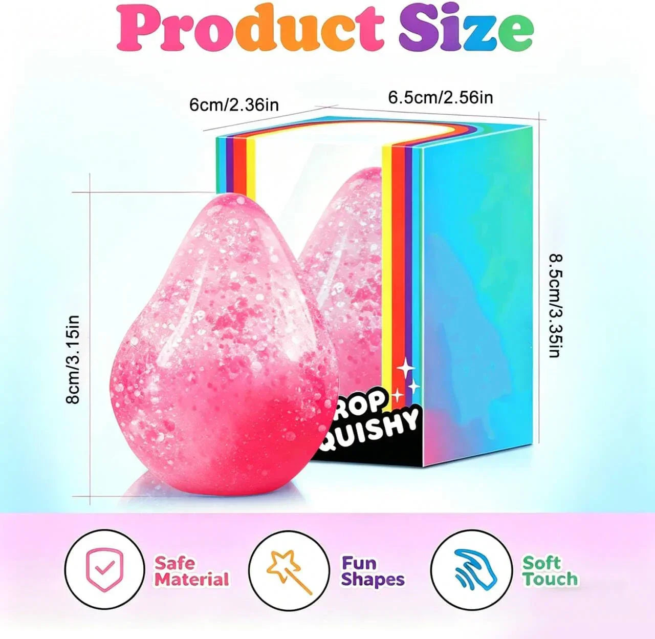 Dream Squishy Drop Fidget Toys Adults, Water Drop Squeeze Toy for Stress Relief, Slow Rising Squishies Sensory Toys with Autism, Malt Sugar Balls Gel Filled Party Favors - Pink