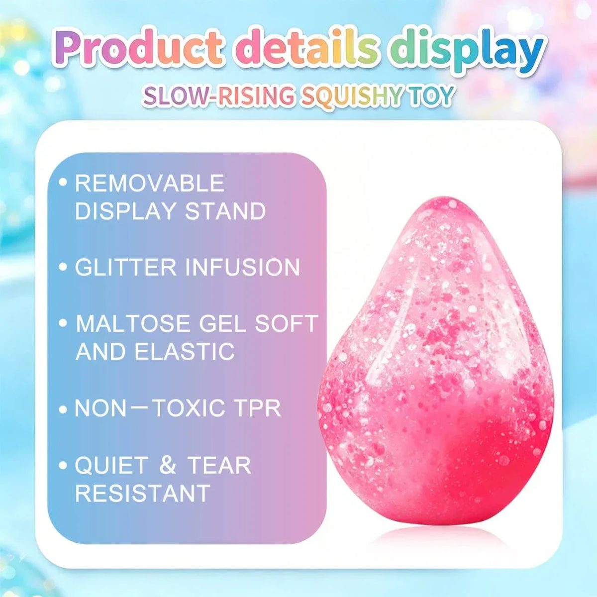 Dream Squishy Drop Fidget Toys Adults, Water Drop Squeeze Toy for Stress Relief, Slow Rising Squishies Sensory Toys with Autism, Malt Sugar Balls Gel Filled Party Favors - Pink
