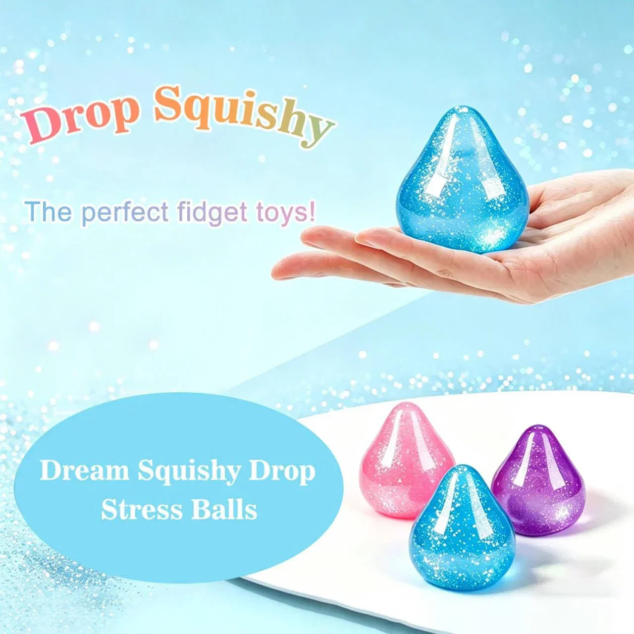 Dream Squishy Drop Fidget Toys Adults, Water Drop Squeeze Toy for Stress Relief, Slow Rising Squishies Sensory Toys with Autism, Malt Sugar Balls Gel Filled Party Favors - Pink