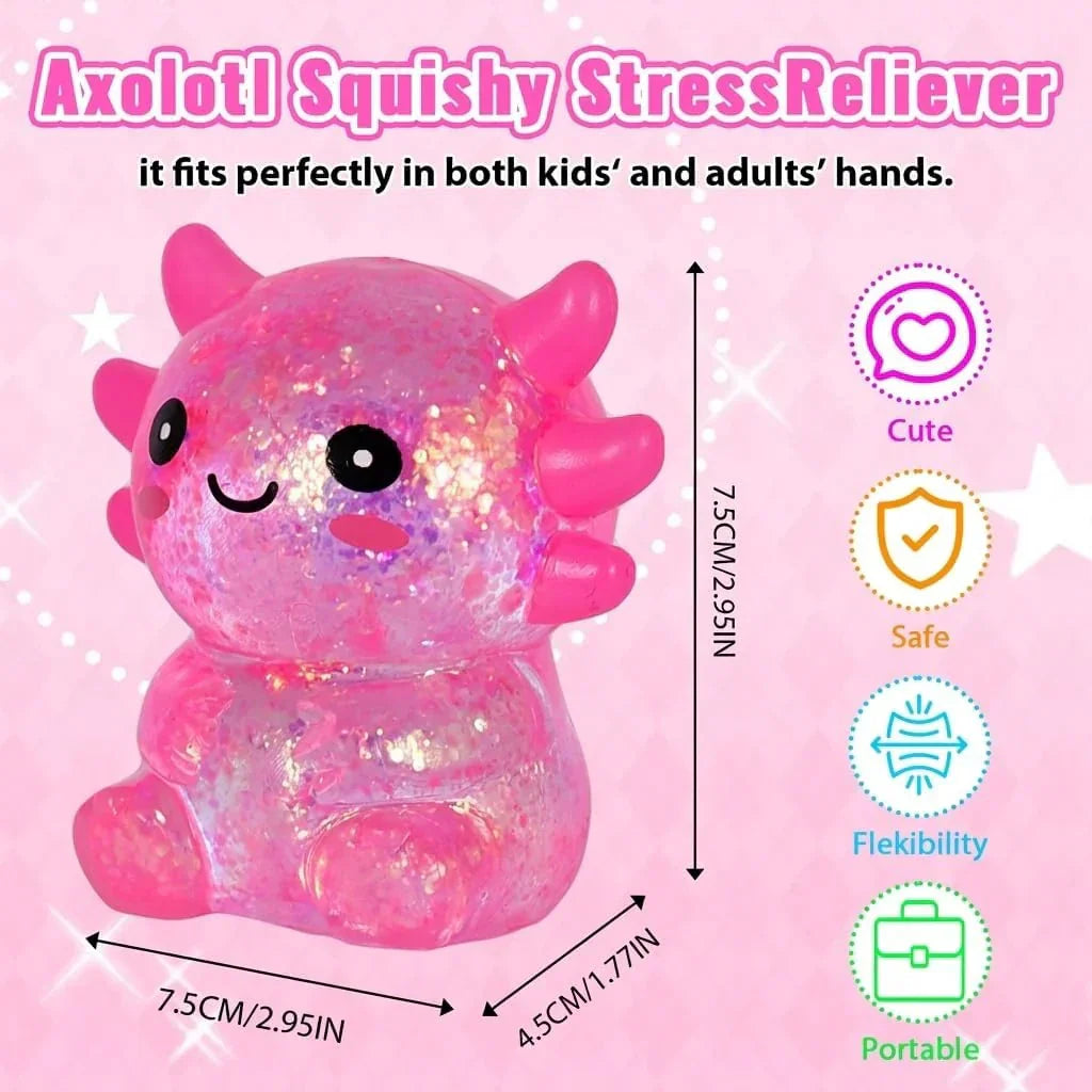 Axolotl Squishy Stress Toy – Cute Sitting Axolotl Fidget Toy Soft Squeeze Sensory Toy for Kids & Adults, Anxiety Relief Desk Toy, Party Favor (Pink)