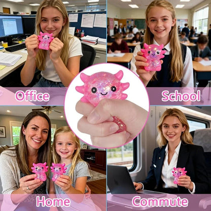 Axolotl Squishy Stress Toy – Cute Sitting Axolotl Fidget Toy Soft Squeeze Sensory Toy for Kids & Adults, Anxiety Relief Desk Toy, Party Favor (Pink)
