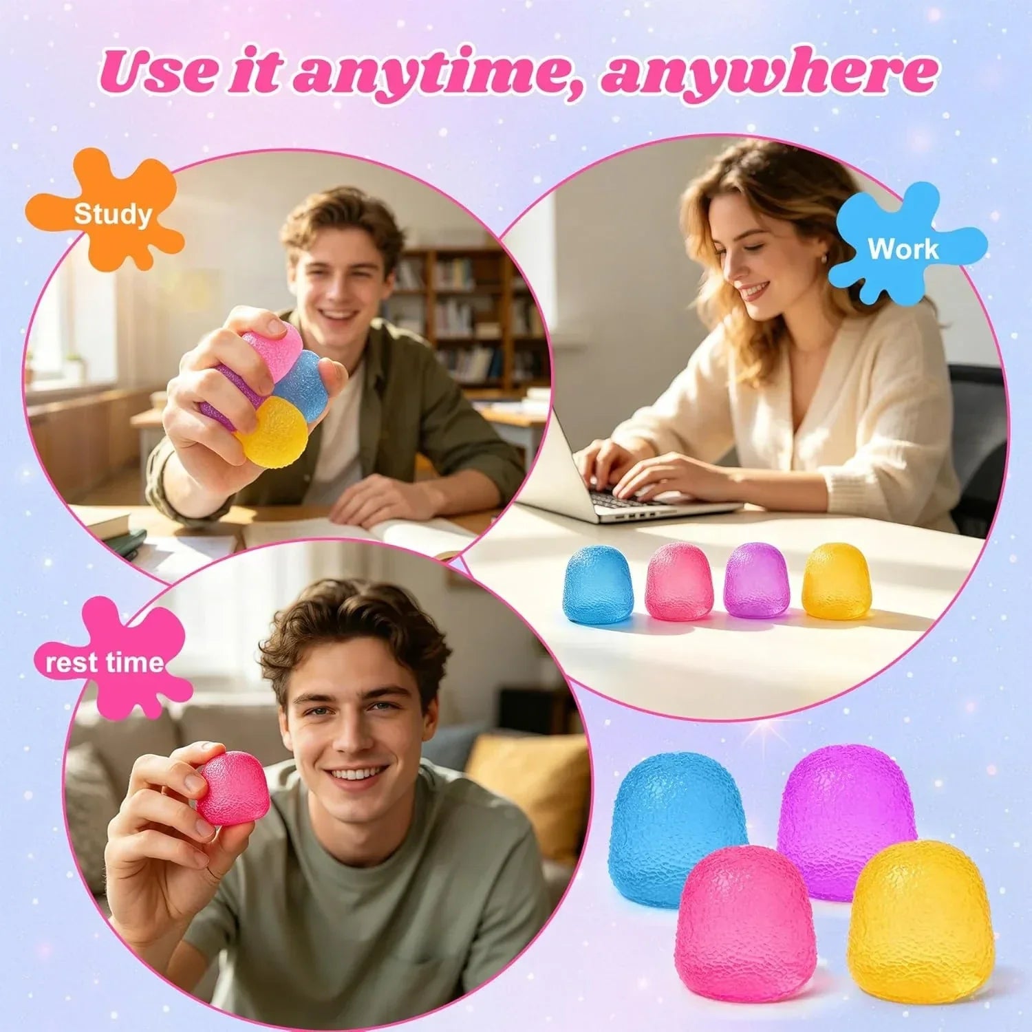 4PCS Gumdrop Squishy Toys Mini, Sweet Gel Candy Stress Ball, Sensory Squeeze Toy Set , Soft Hand Fidgets for Anxiety Relief, Birthday Goodie Bag Fillers for Teens & Adults