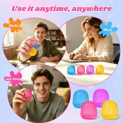 4PCS Gumdrop Squishy Toys Mini, Sweet Gel Candy Stress Ball, Sensory Squeeze Toy Set , Soft Hand Fidgets for Anxiety Relief, Birthday Goodie Bag Fillers for Teens & Adults