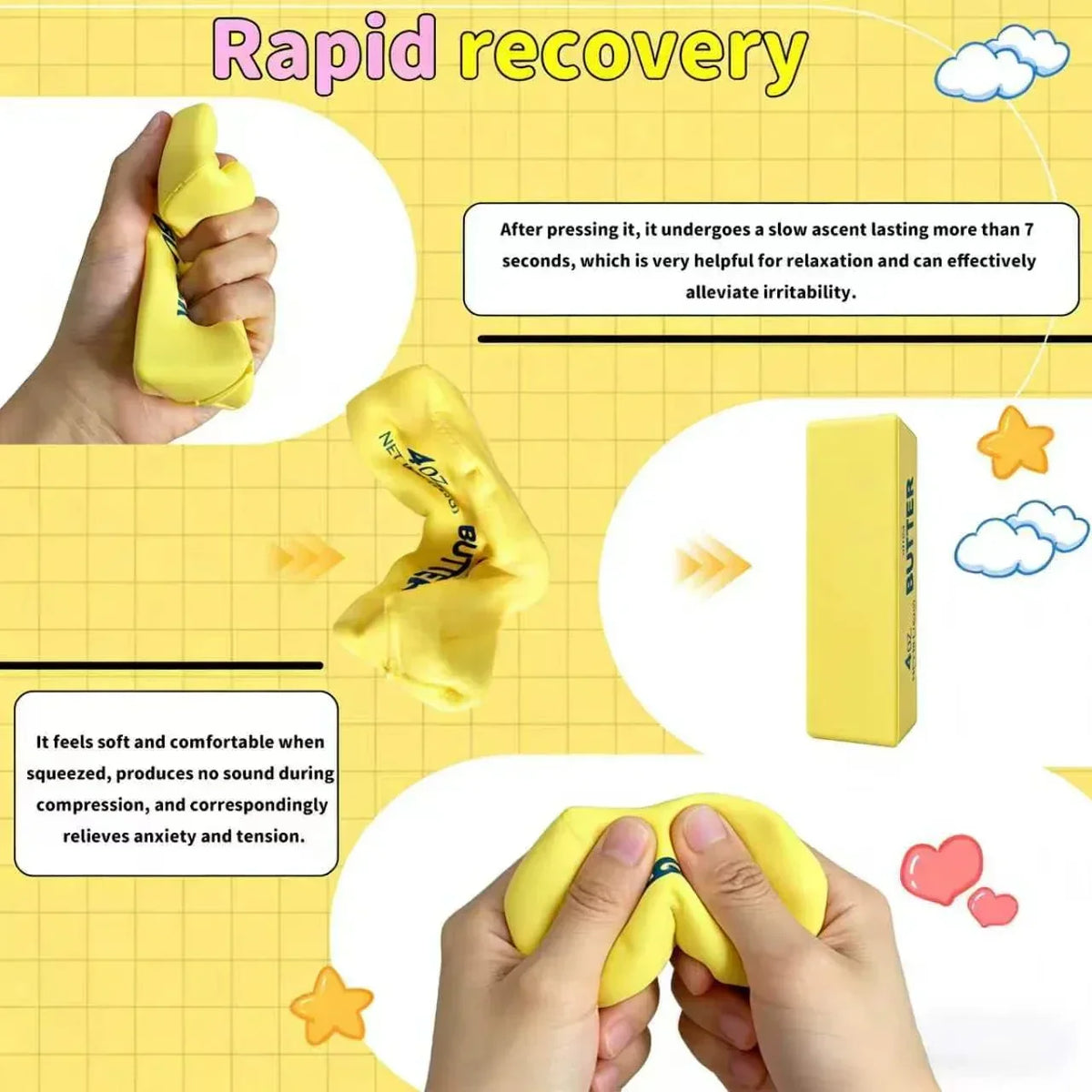 2026 Upgraded Slow Rebound Butters Squeeze Stress Balls, Easter Basket Stuffers, Soft Butters Stick Squishies Toy, Slow Rising Sensory Fidget Toy for Stress Relief & Calming
