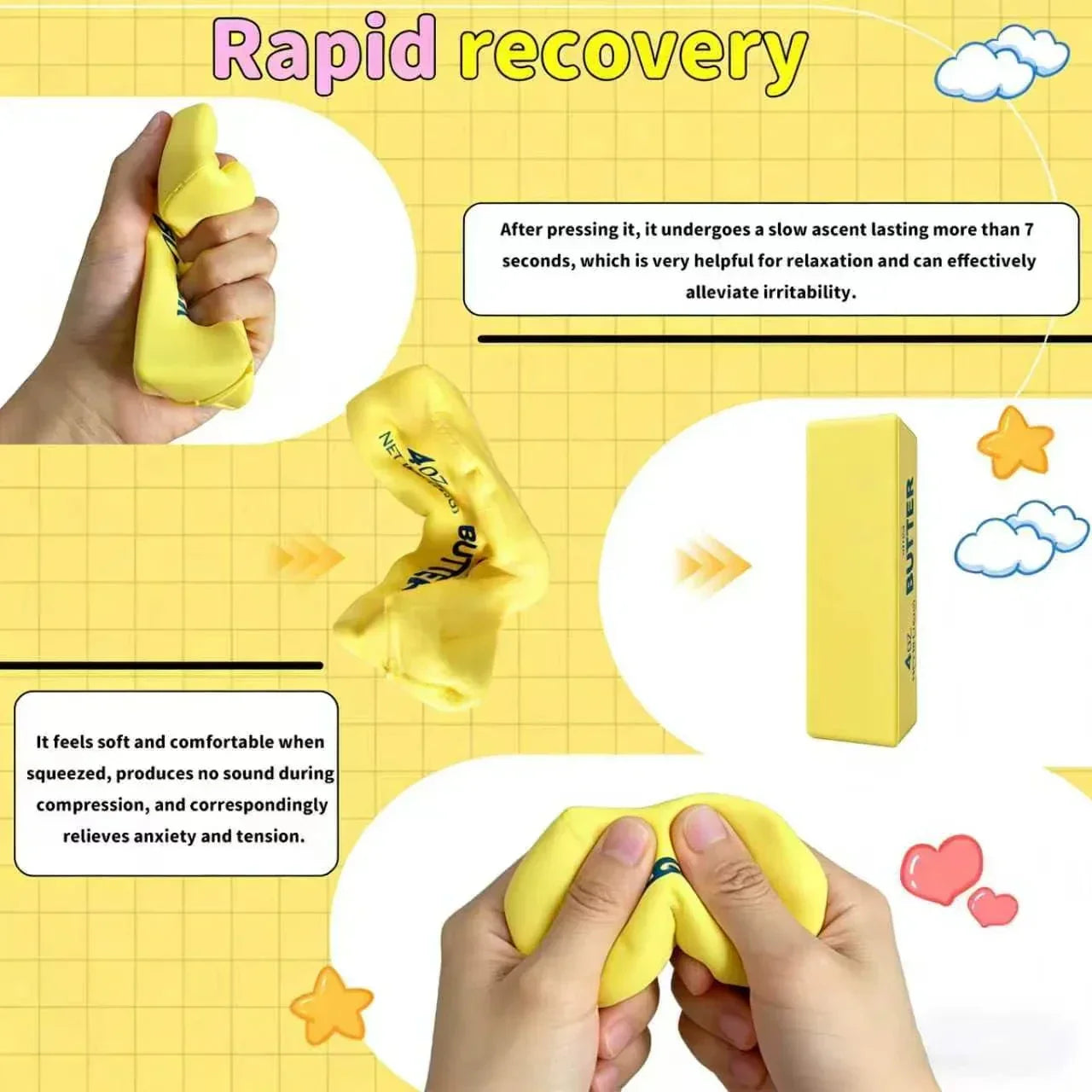 2026 Upgraded Slow Rebound Butters Squeeze Stress Balls, Easter Basket Stuffers, Soft Butters Stick Squishies Toy, Slow Rising Sensory Fidget Toy for Stress Relief & Calming