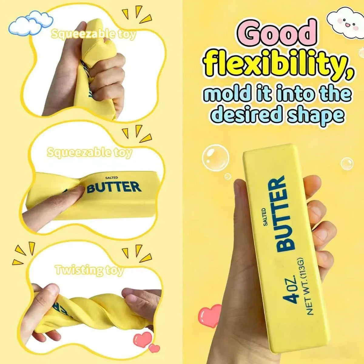 2026 Upgraded Slow Rebound Butters Squeeze Stress Balls, Easter Basket Stuffers, Soft Butters Stick Squishies Toy, Slow Rising Sensory Fidget Toy for Stress Relief & Calming