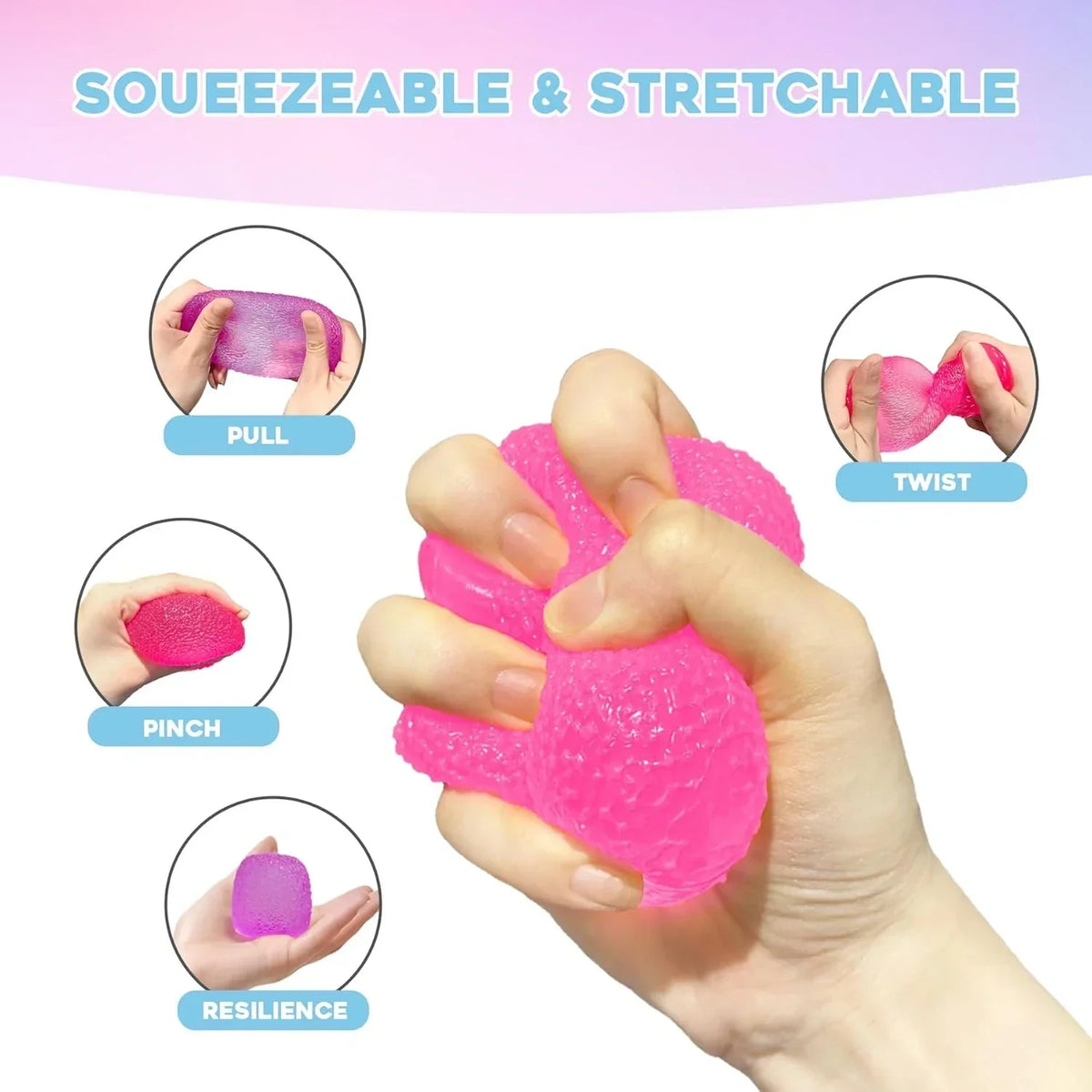 Stress Balls-Gumdrop Squishy Stress for Kids and Adults, Super Solid Squeeze Ball, Sensory for Stress Relief, Birthday, Easter Basket Stuffers and Party Favors(Pink)