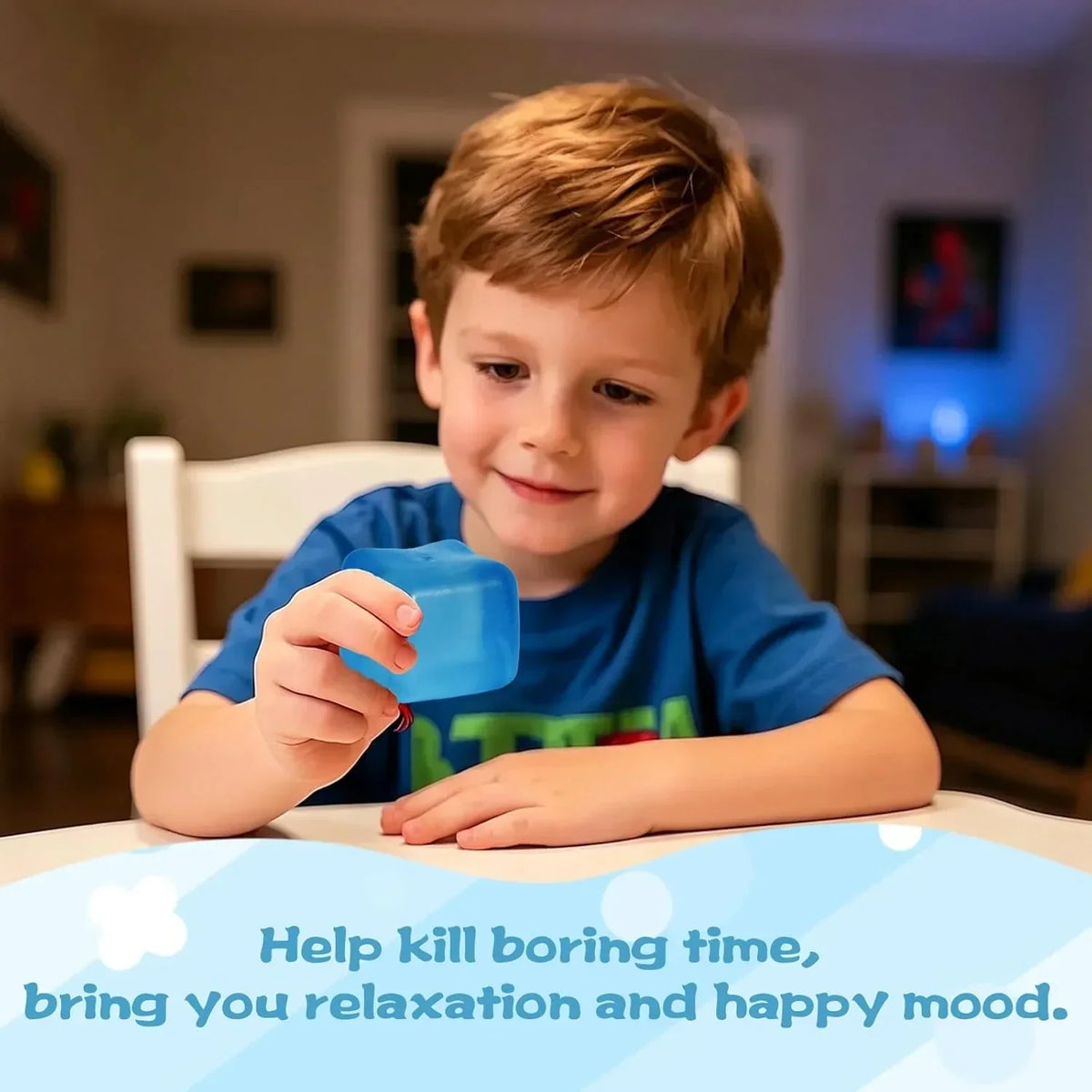Extra Large Ice Cube Squishy Toy, 7cm (2.75in) Slow Rising Sensory Squeeze Toy for Adults & Kids Ages 3+, Soft TPR Fidget Toy, Durable & Tear-Resistant(Blue)