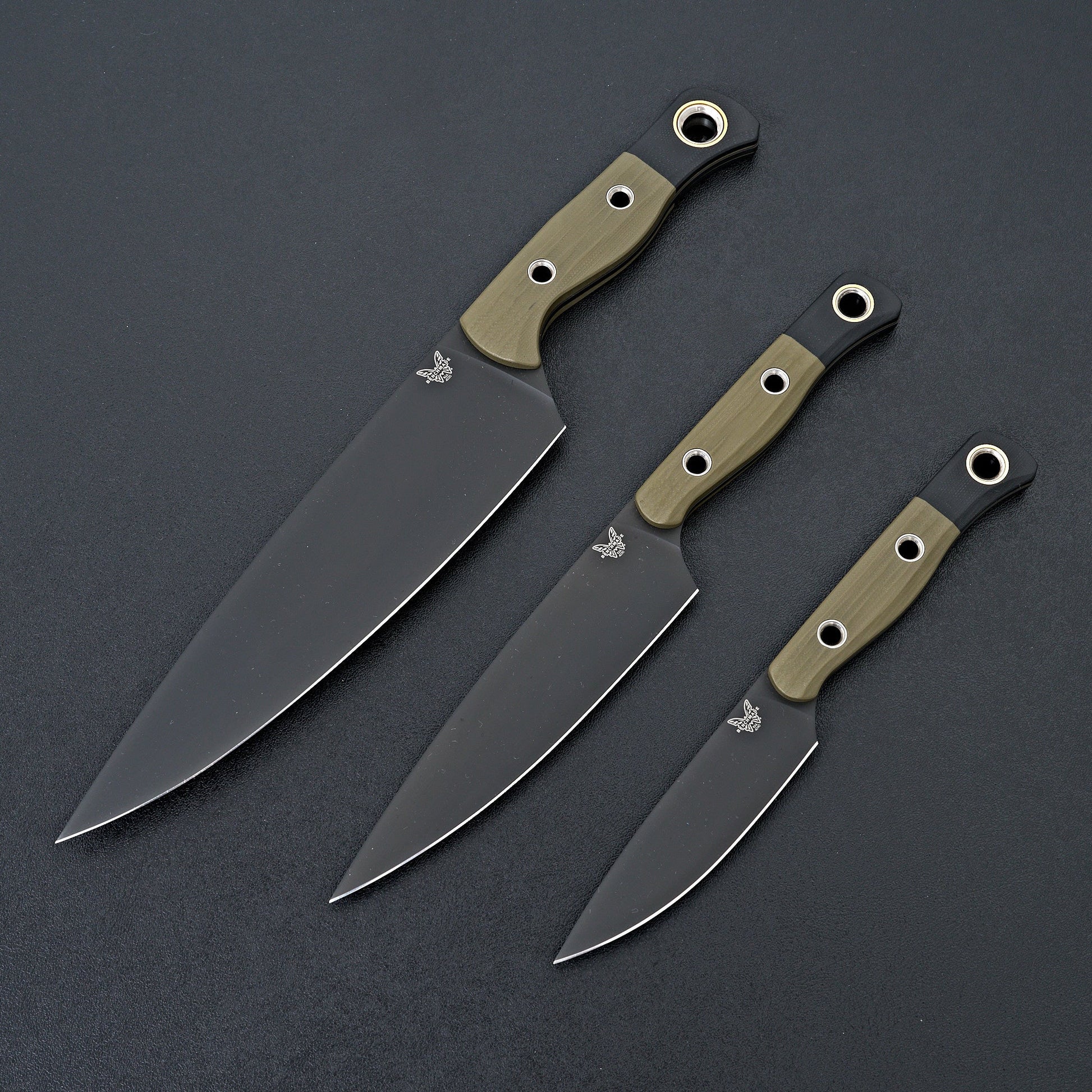 Benchmade 3-Piece Set Kitchen Knives OD Green & Black G-10
