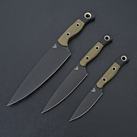 Benchmade 3-Piece Set Kitchen Knives OD Green & Black G-10