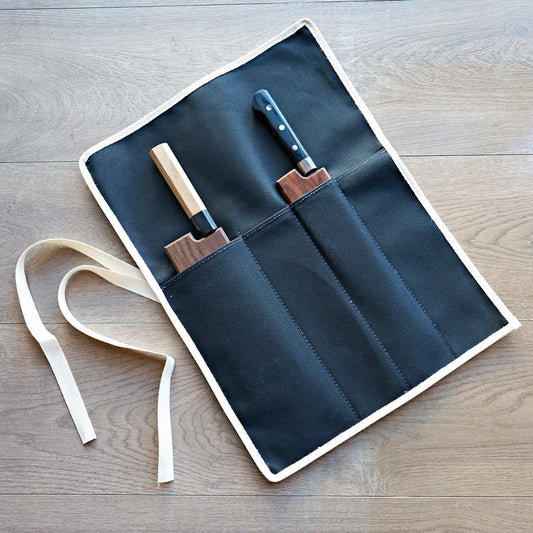 Hitohira 4 Pockets Canvas Knife Roll Black