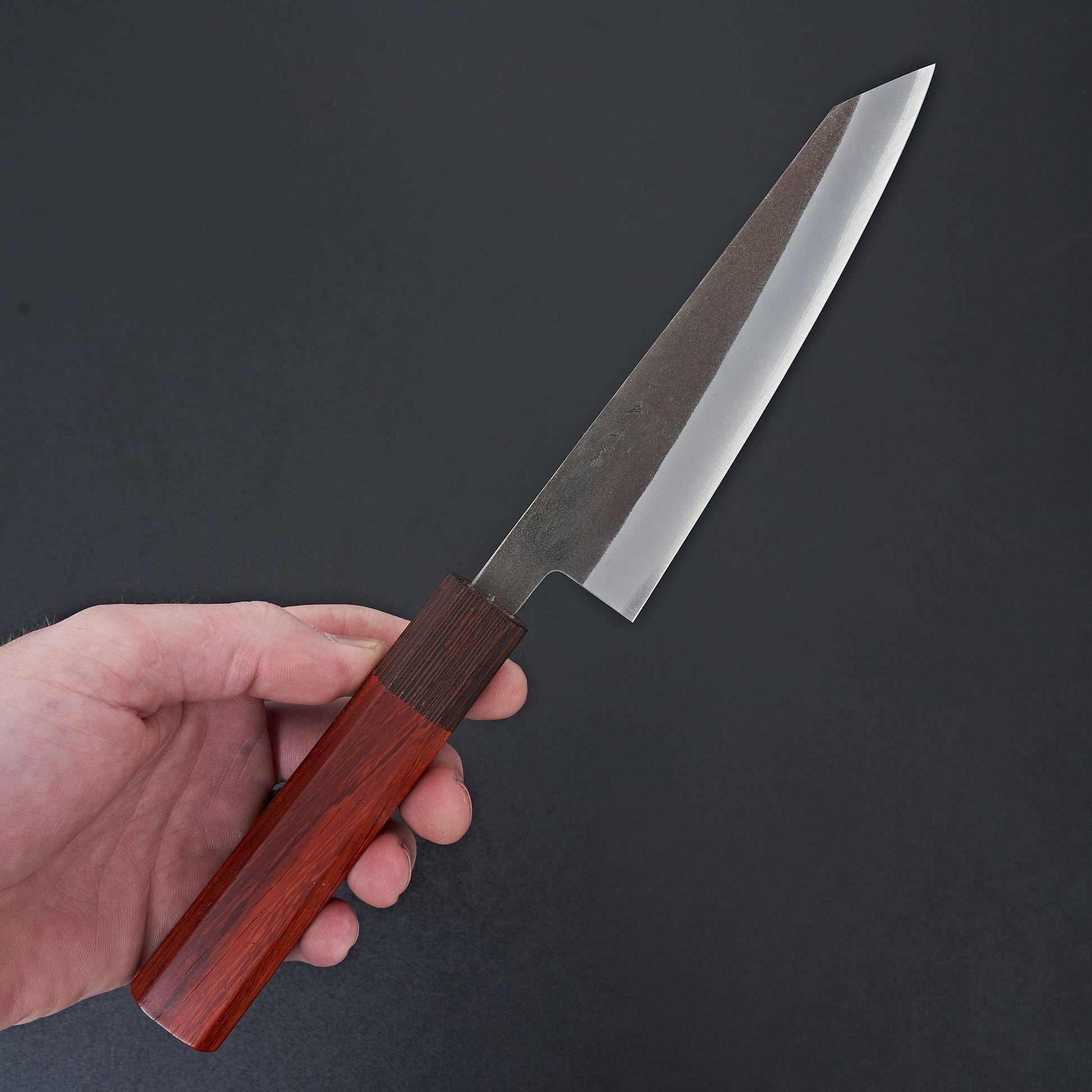 Hitohira TD Blue #2 Stainless Clad Kurouchi Honesuki Kaku 150mm Padauk Handle