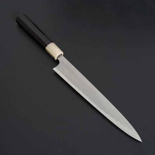 Hitohira Togashi White #1 Stainless Clad Kasumi Sujihiki 240mm Ebony Handle