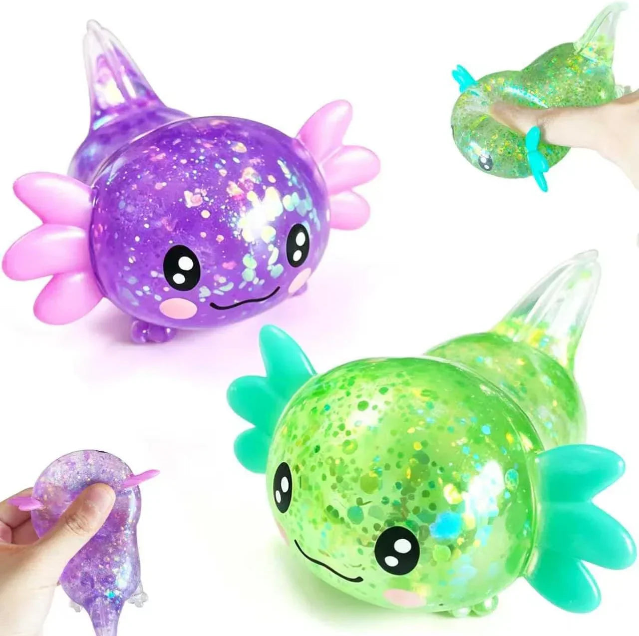 2pack Glitter Axolotls Squishies Toy, Axolotls Stress Relief Toy,Soft Squeeze Sensory Fidget Gadget for Teen & Adult, Office Desk Decor, Party Favors(Purple+Green) - US 6712