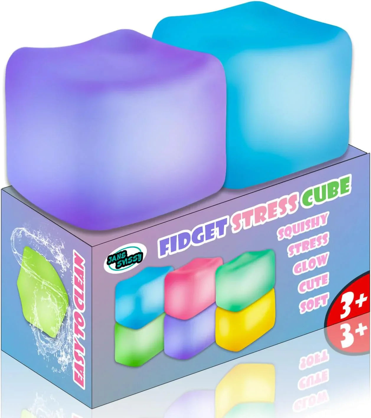 2Pcs Stress Cube Glow in The Dark,Fidgets for Teens,Adults, Kids,Super Solid Squishy Toy,Squeeze Toys,Ice Cube,High Density Squeeze Toys,Stocking Stuffers,Cool Things(Blue + Purple) - US 6518