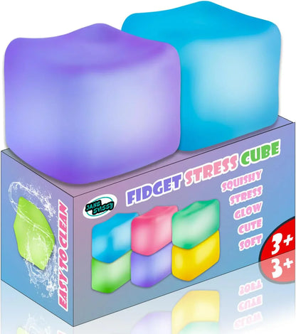 2Pcs Stress Cube Glow in The Dark,Fidgets for Teens,Adults, Kids,Super Solid Squishy Toy,Squeeze Toys,Ice Cube,High Density Squeeze Toys,Stocking Stuffers,Cool Things(Blue + Purple) - US 8662