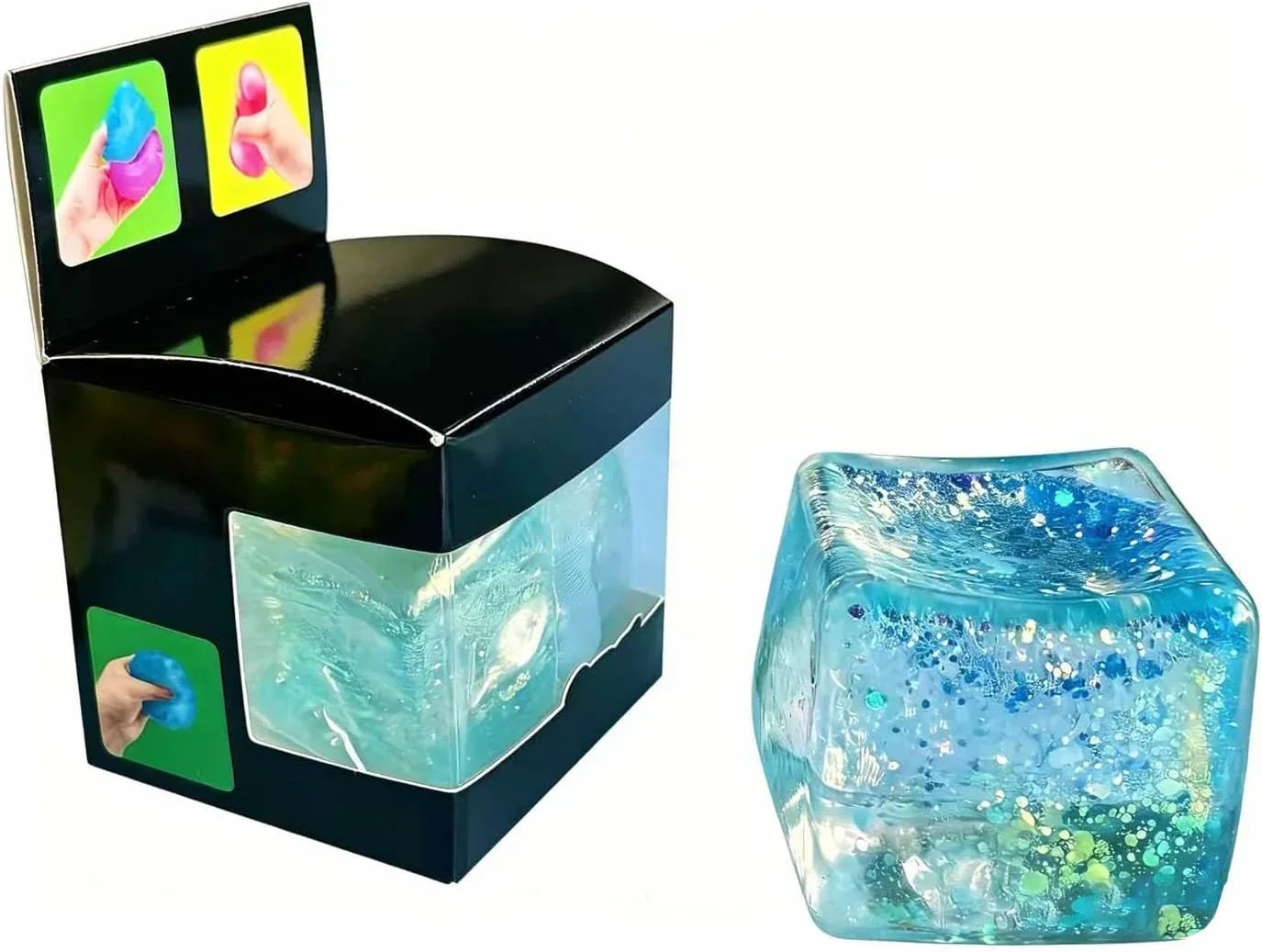 Premium Block Cube Squishy-Squishy Stress Cube,Slow Rise Fidget Cube Squishies Sensory Soft High Density Ice Squeeze Ball Fidget Toy Ice Cube Slow Rise (Blue) - US 9093