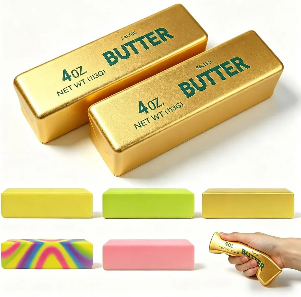 2 Pack Butter Squishy Toys Slow Rising Soft Squeeze Toy Stress Relief Fidget Toys for Kids Party Favors Birthday Gifts Adults Office Desk Toys (Gold) - US 9063