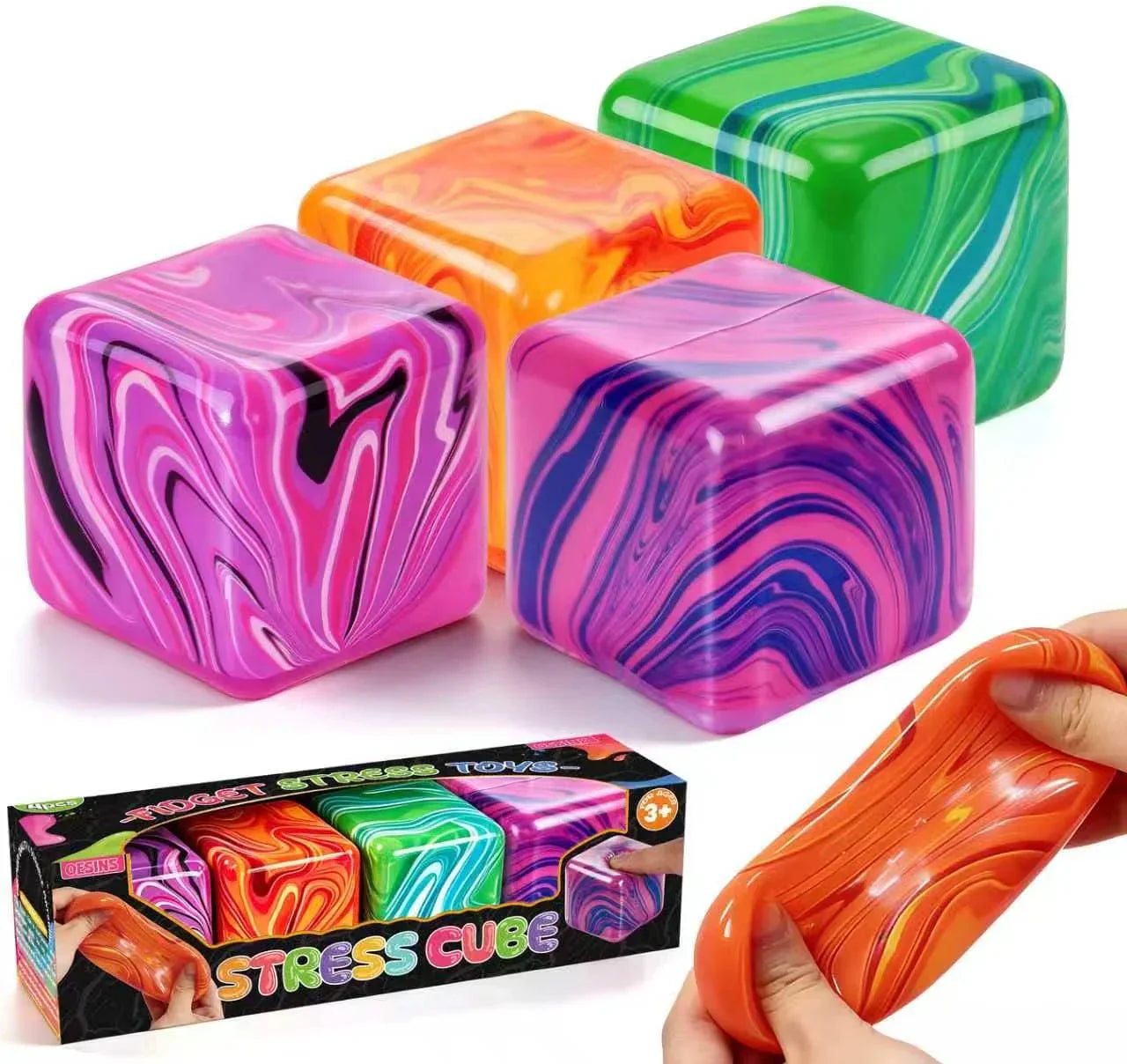 4 Pcs Stress Cube Squishies Fidget Toys, Ice Cube Shape Squeeze Toys, Slow Rise Stress Balls Sensory Toy for Kids Adults with Autism, Stress Relief Classroom Prize, Easter Basket Stuffers - US 7548