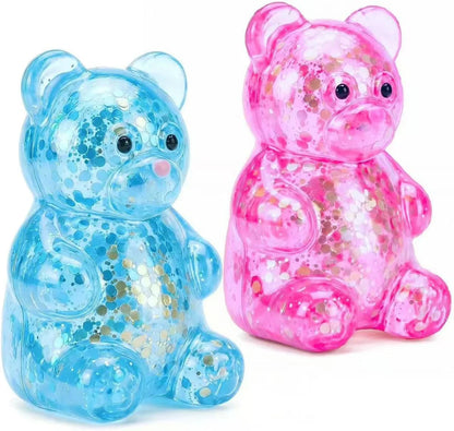2 Pack Bear Squishy Sugar Fidget Stress Balls, Glitter Colorful Bear Sensory Stress Balls for Anxiety Relief, Animals Squishy Squeeze Balls Fidget Toys for Boys and Girls - US 4963