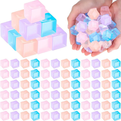 100 Pcs Mini Ice Cube Stress Balls Bulk Squeeze Square Ball Sensory Stress Relief Mini Ice Cube Prize Birthday Party Favor Bags Box Filling, 4 Colors - US 1741