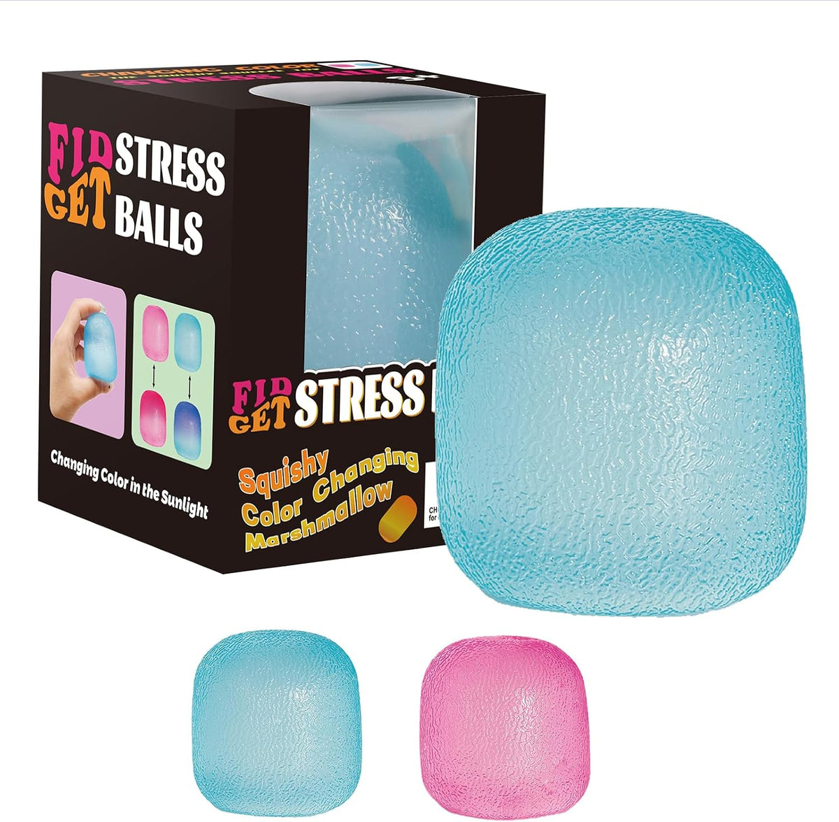 Fidget Toys Stress Balls for Kids & Adults - Changes Color in The Sun - Malt Sugar Squishy Fidget Toys - Slow Rise Gel Ball - Stretchy Squeeze Stress Relief Balls for Anxiety - US 3624
