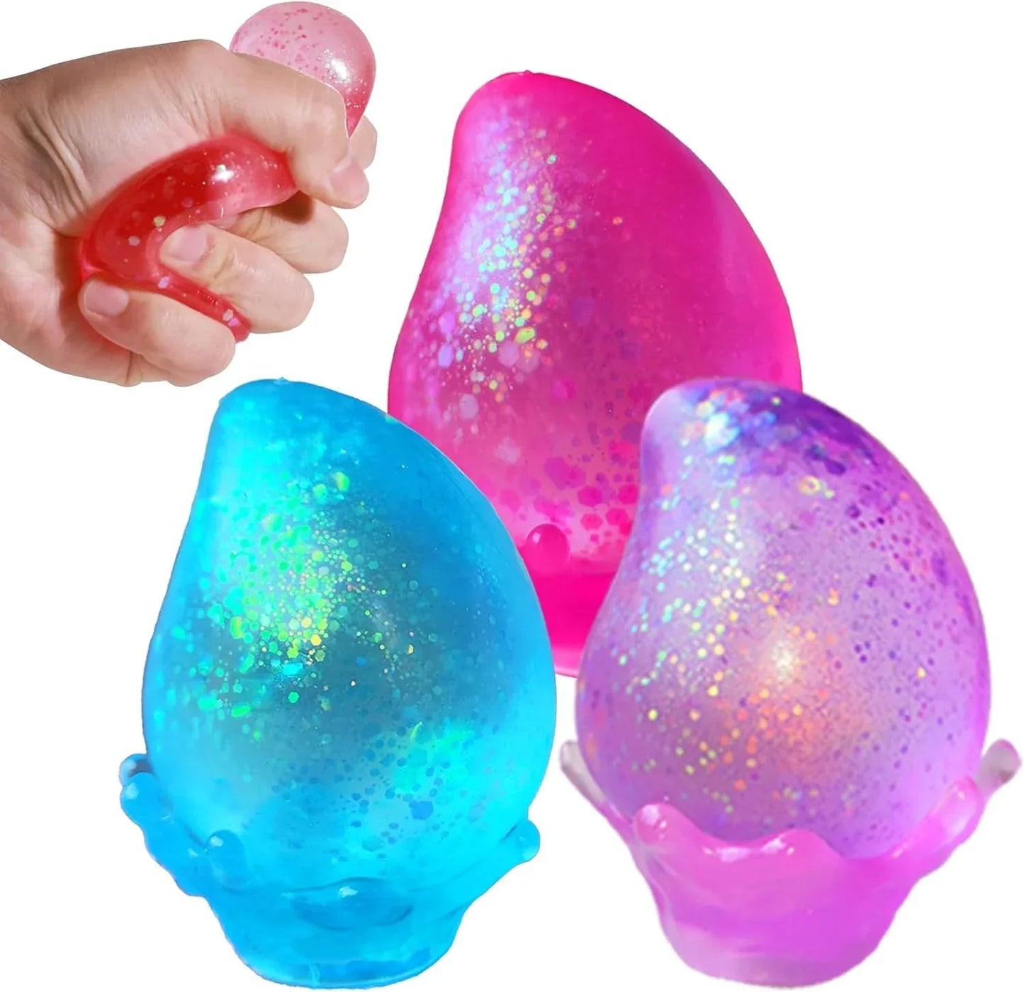 3Pack Fidget Toys for Kids, Dream Squishy Drop - Glitter Squishy Cube Slow Rise Stress Cube for Adults, Glitter Balls Squishies Sugar Mango Fruit Stress Balls for Anxiety Relief - US 2040