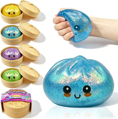 Anditoy Dumpling Stress Balls Glitter Squishy Toys Giant Squishy Mystery Box Squeeze Toys for Adults Stress Relief Desk Toys Kids Party Favors Birthday Gifts (Blue) - US 4673