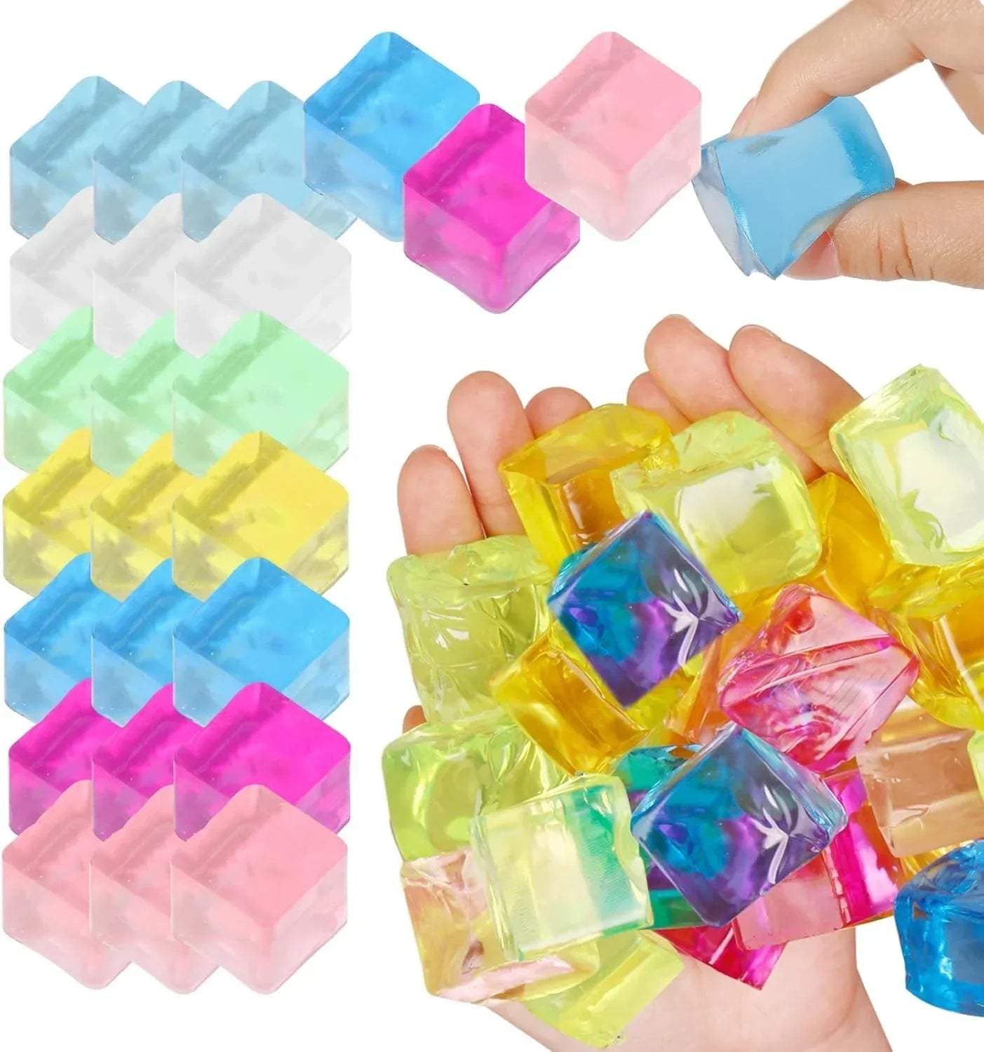 Ice Cube Sensory Toys 24 Pcs Squishy Fidget Stress Cube for Adults Kids Anxiety Stress Relief Hand Therapy Sensory Squishy Ball Classroom Prize Box Toys - US 7449