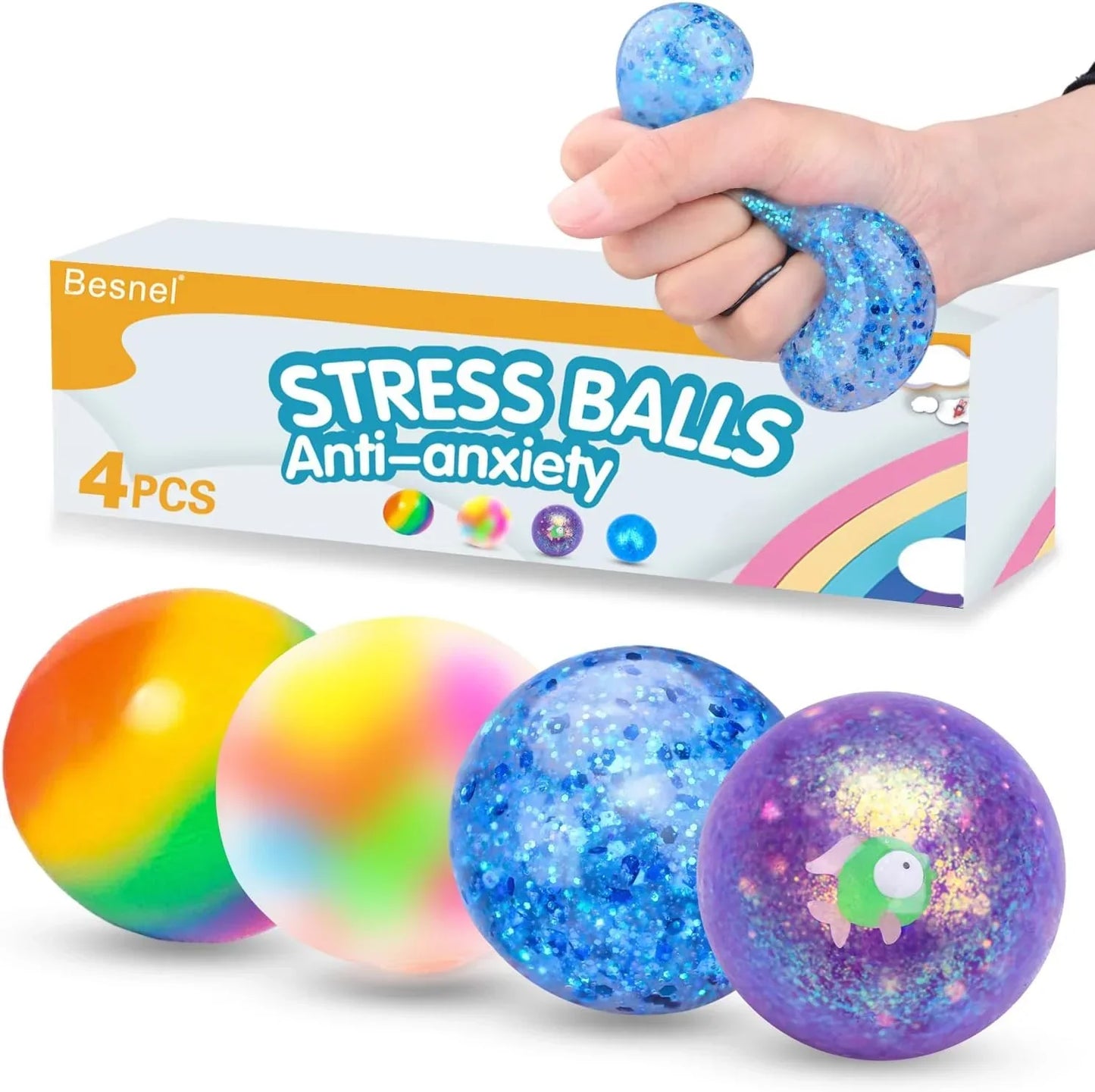Stress Balls Set, Squishy Stress Ball, 4 Pack Squeeze Ball for Adults, Squeeze Ball for Adults Stress Relieve, Stress Relieve, Increase Entertainment - US 4168