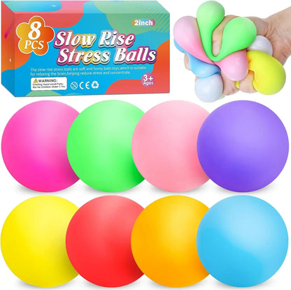 8 Pack Slow Rising Stress Ball,Stress Balls for Kids Adults,Stretchy Fidget Toys for Anxiety Relief,Hand Therapy Sensory Squishy Ball,Squishy Toys,Treasure Prize Box Toys for Kids Classroom - US 6063