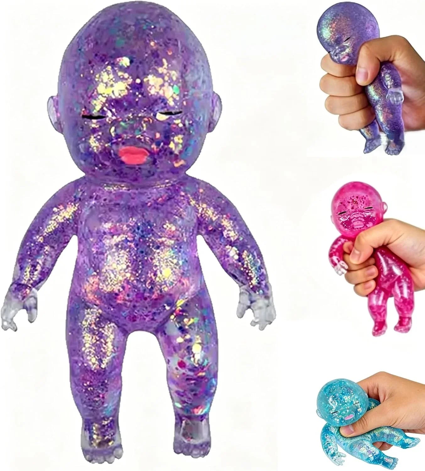 Baby Squishy Toys,Squishy Babies Glittery,Sugar Baby Squishy,Sugar Swaps Squishies Babies Sensory Fidget for Stress Relief,& Teens Adults, Party Favors Gifts - US 7009