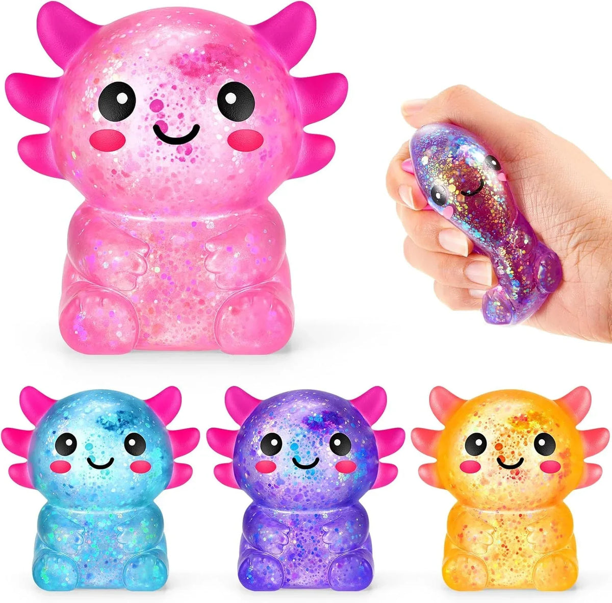 Simgoing 4 Pcs Axolotl Stress Toy Squeeze Axolotl Party Favors 2.56 x 2.64 Inches Malt Sugar Filled Stretchy Fidget Stress Relief Ball Sensory Toys for Adults Soothing Graduation Birthday Party Gift - US 5140