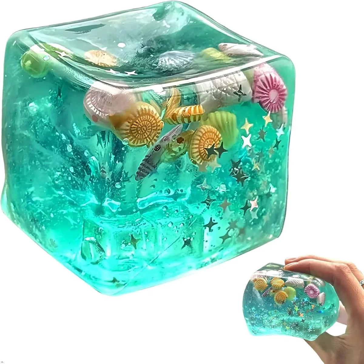 Ice Cube Cube Fidget Toys - Sensory Toys for Kids with Real Sea Shells, Squishy Fidget Toy for Kids & Adults | Non-Toxic Squeeze Ball for Anxiety, Focus & Calm for School, Office - US 3847